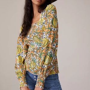Anthropologie The Rayna Relaxed Smocked Puff Sleeve Blouse NWT